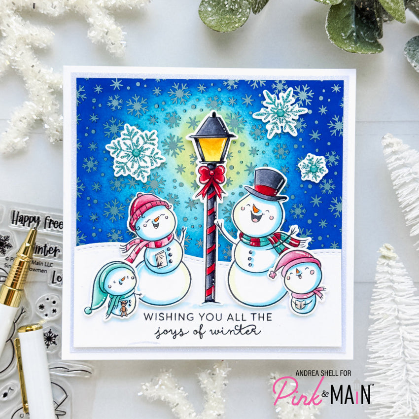Pink and Main Snow Storm Foilables Sheets pnf443 singing snowmen card