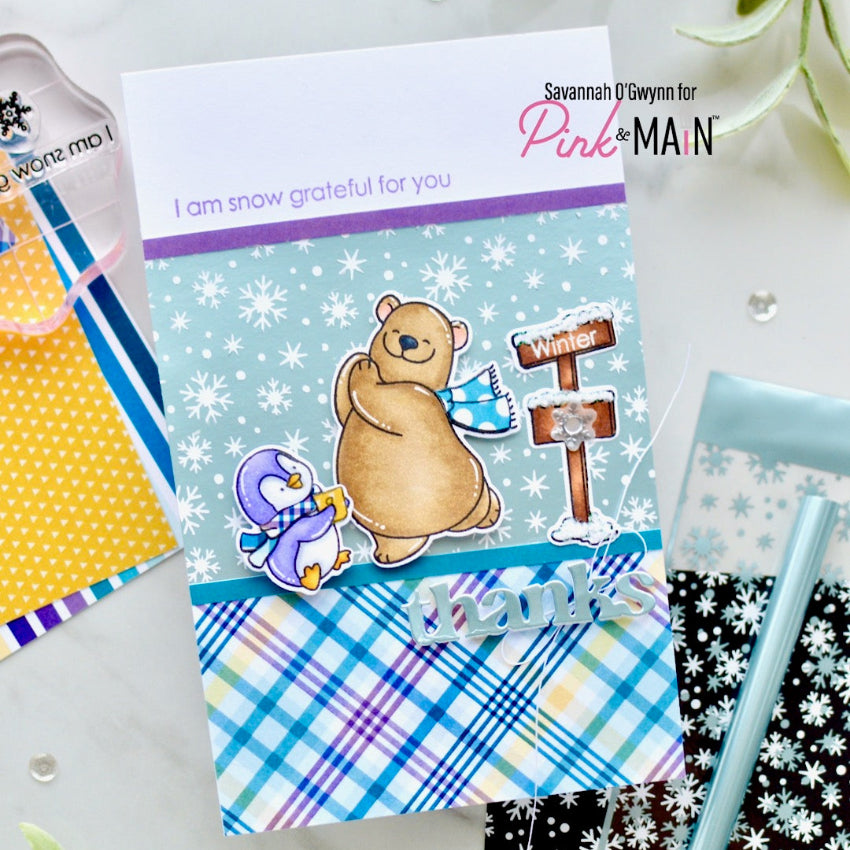 Pink and Main Snow Storm Foilables Sheets pnf443 thanks bear penguin card