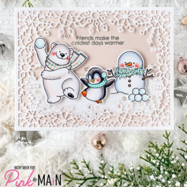 Pink and Main Snowflake Frame Dies pnm803 friends