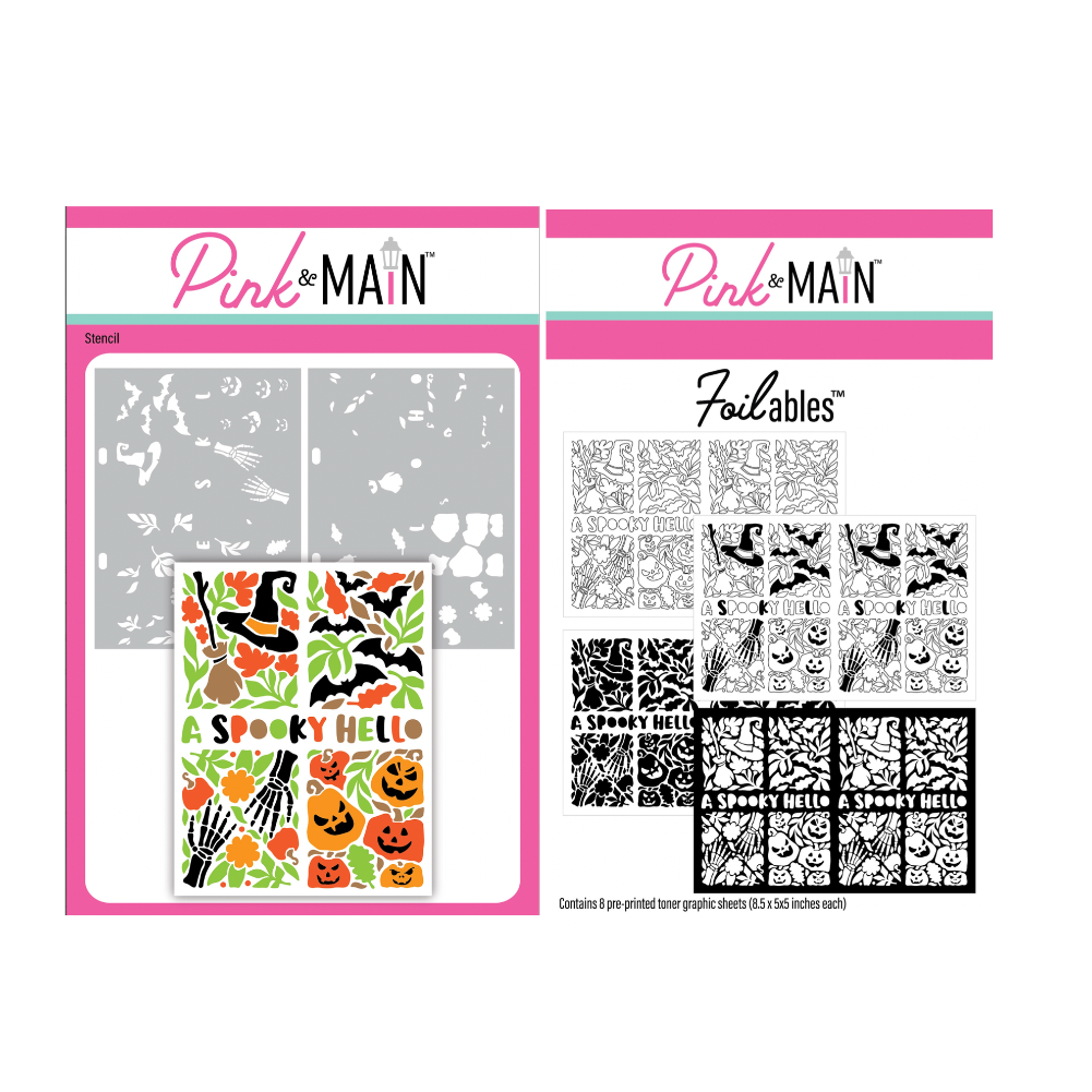 Pink and Main Spooky Hello Stencil and Foilables Sheets Set