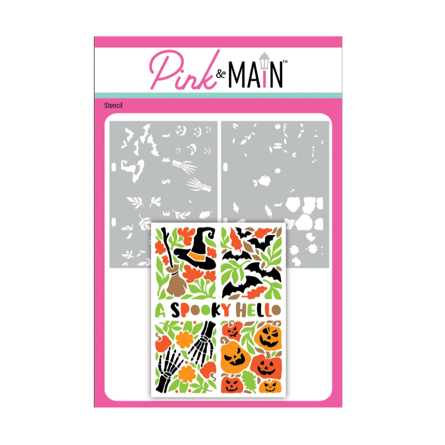 Pink and Main Spooky Hello Stencils pms138