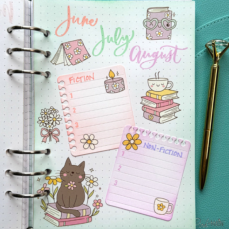 Pink and Main Spring Bookish Rub-ons pmr017 journal page