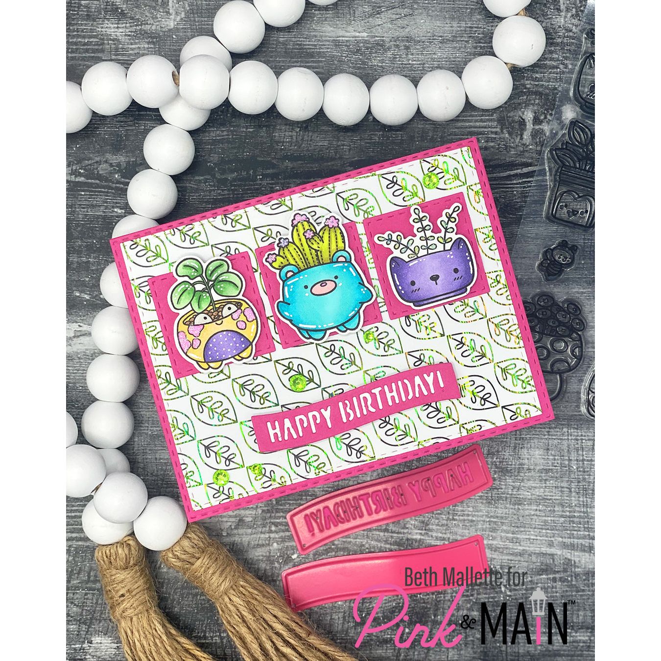 Pink and Main Spring Leaves Foilables Sheets pmf300 happy birthday