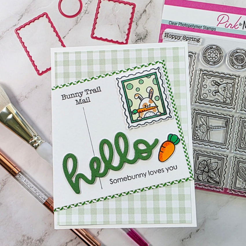 Pink and Main Spring Postage Stamps Clear Stamp and Postage Stamp Die Set hello carrots