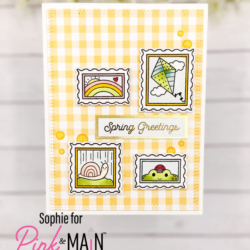 Pink and Main Spring Postage Stamps Clear Stamp and Postage Stamp Die Set spring greetings