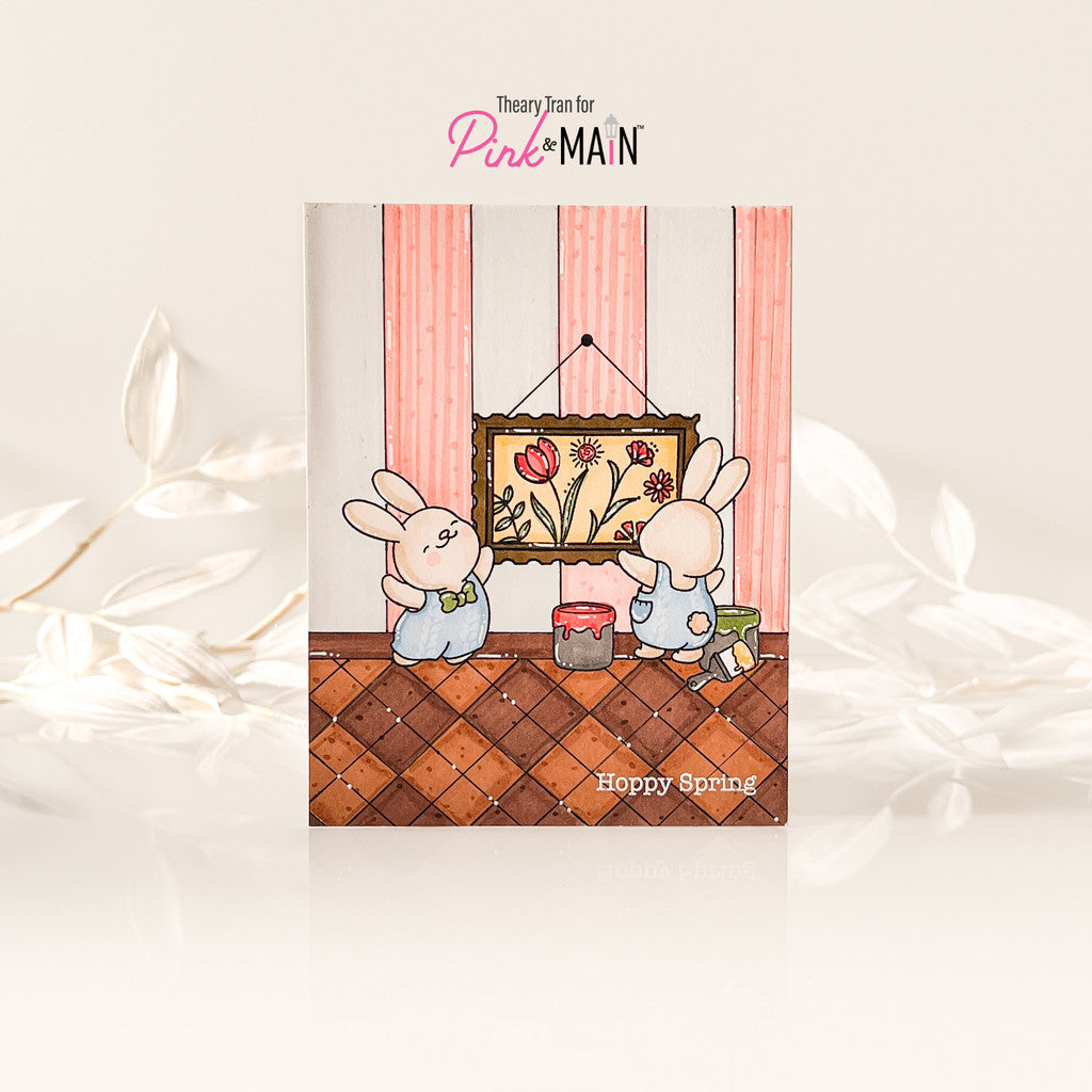 Pink and Main Spring Postage Stamps Clear Stamps pm0848 striped background