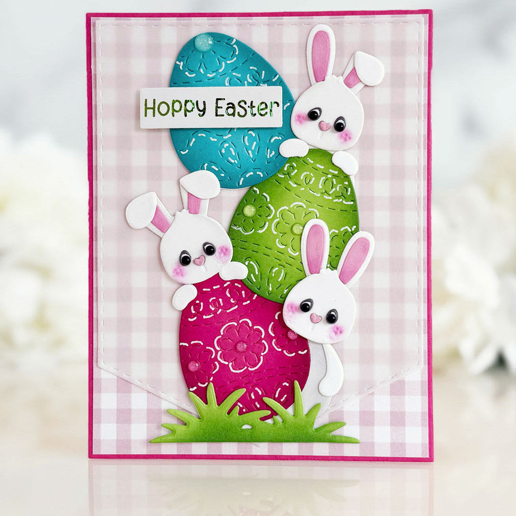 Pink and Main Stitched Pointed Banner Dies pnm775 bunnies and eggs