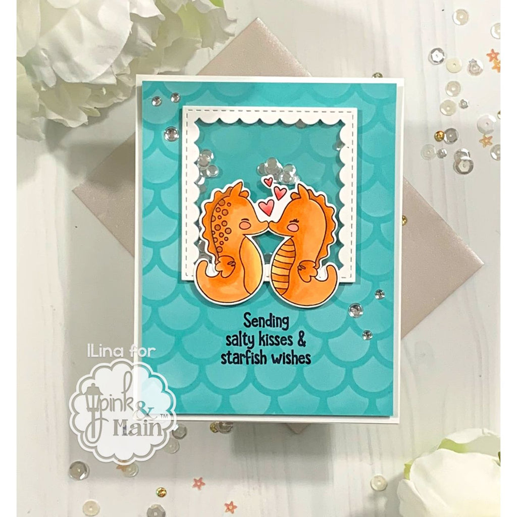 Pink and Main Stitched Squares Dies pnm150 seahorse