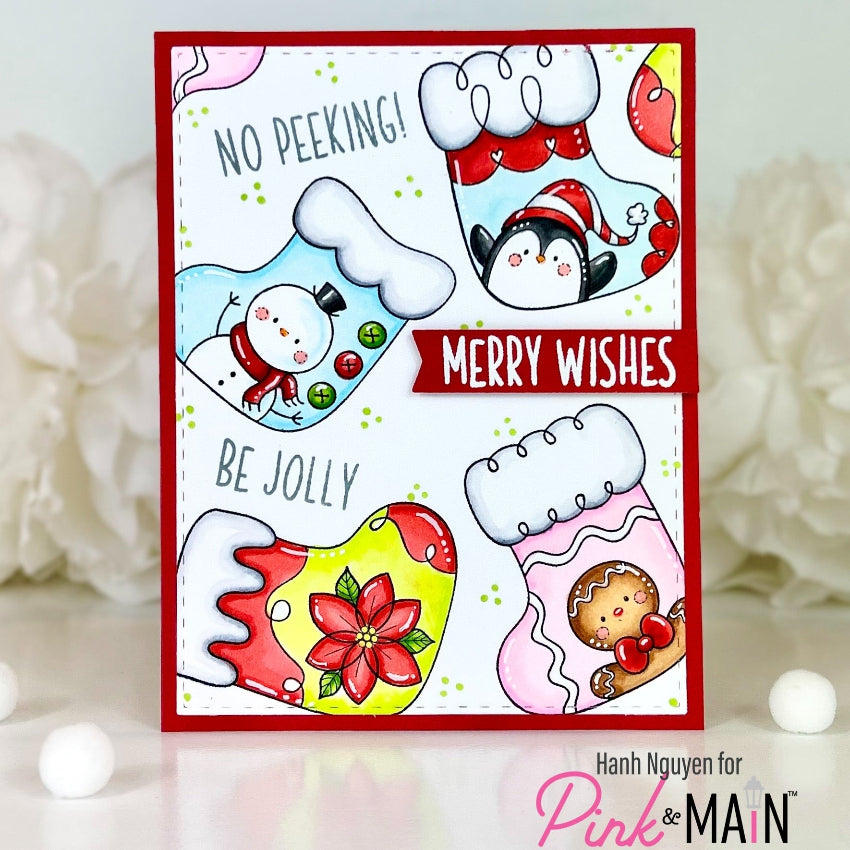 Pink and Main Stocking Mini 3 Clear Stamps pm0915 no peeking card