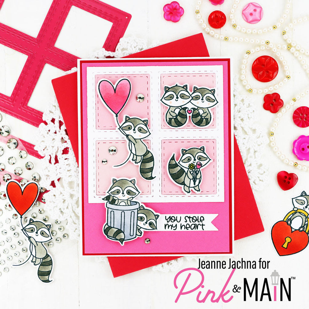 Pink and Main Stole My Heart Clear Stamps pm0754 raccoons