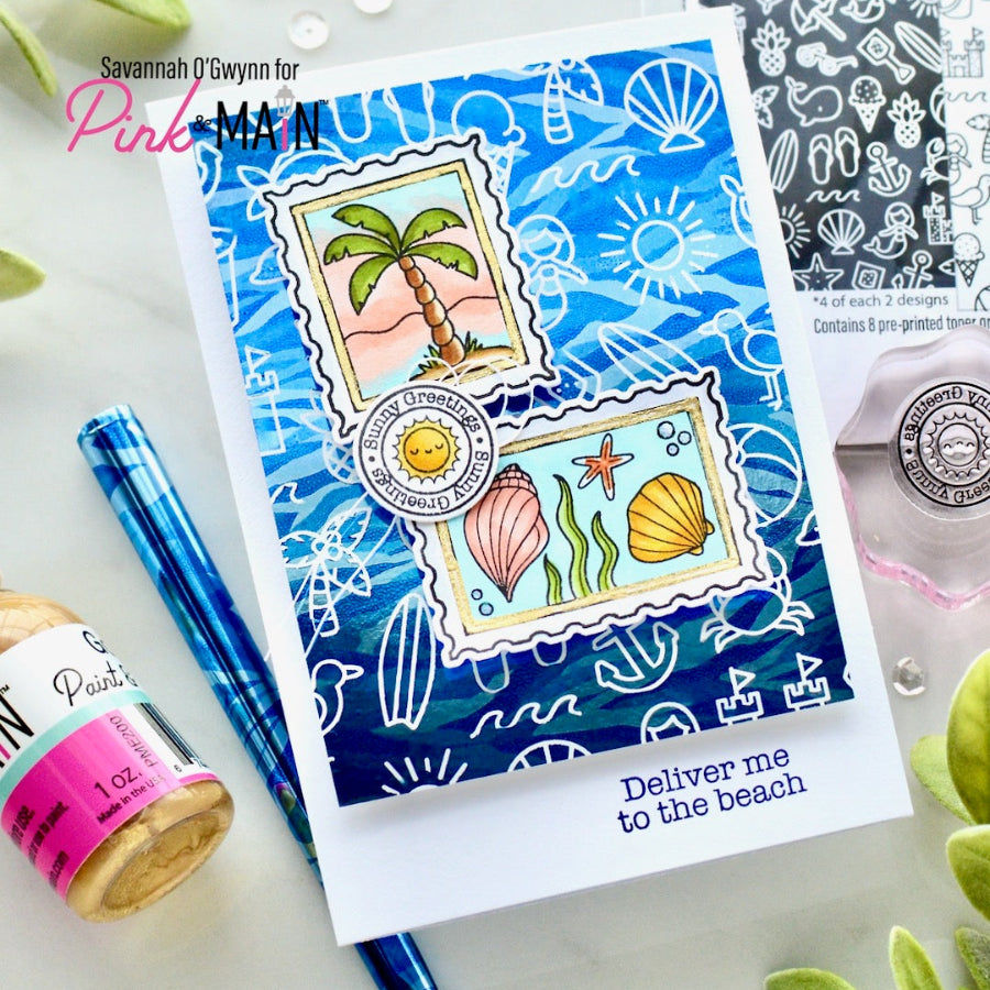 Pink and Main Summer Fun Icons Foilables Panels pmf411 seashells palm tree card