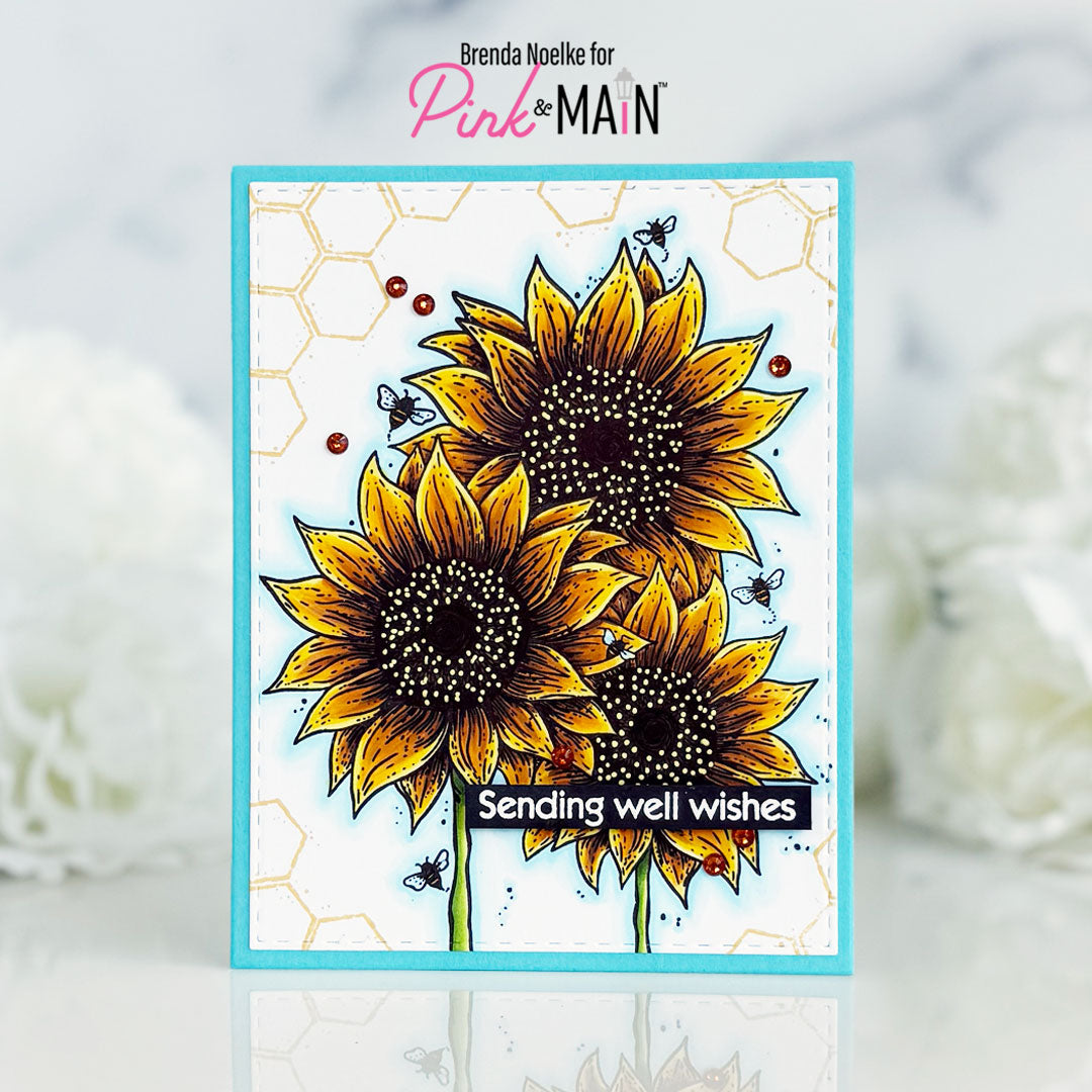 Pink and Main Sunflowers Foilables Panels pmf342 bees