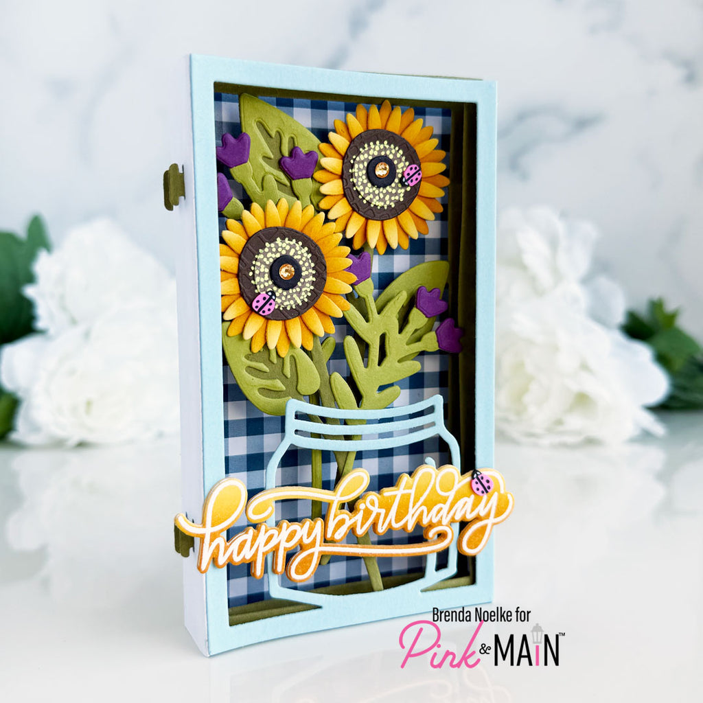 Pink and Main Sunflowers Pop Up Card Dies pnm785 happy birthday
