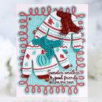 Pink and Main Sweater Dies and Stencils pmn903 red and blue card