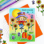 Pink and Main Sweet Scarecrow Clear Stamp and Die Set colorful background card