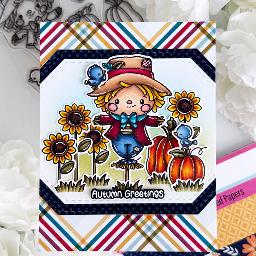 Pink and Main Sweet Scarecrow Clear Stamps pm0899 autumn greetings sunflowers card