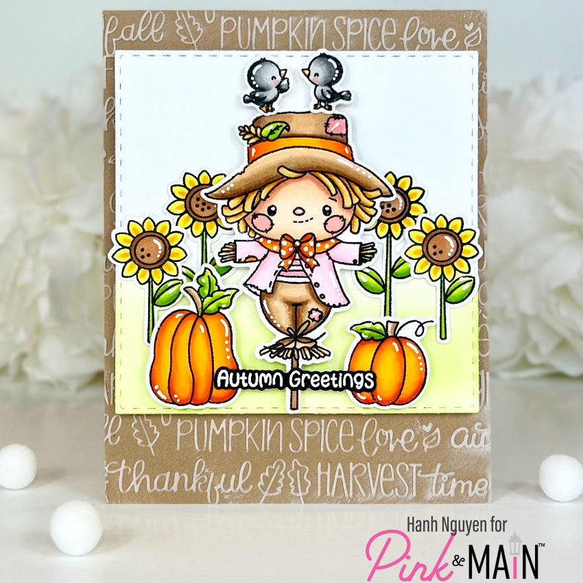 Pink and Main Sweet Scarecrow Dies pnm899 autumn greetings sunflowers card