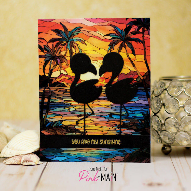 Pink and Main Tropical Stained Glass Card Panels pmp168 flamingos