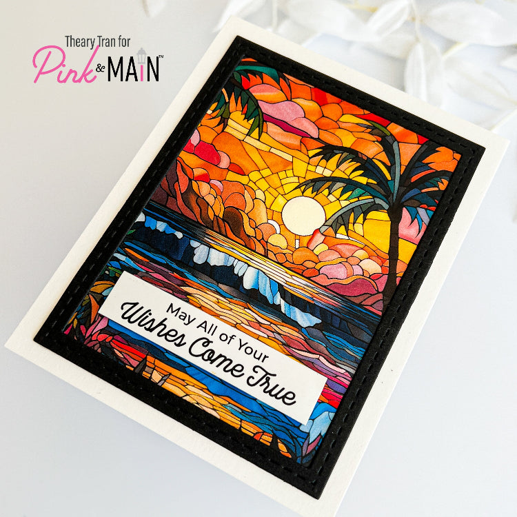 Pink and Main Tropical Stained Glass Card Panels pmp168 palm trees