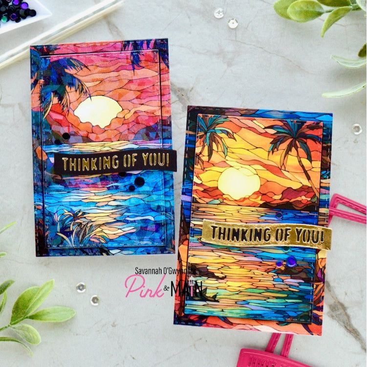 Pink and Main Tropical Stained Glass Card Panels pmp168 sunrise