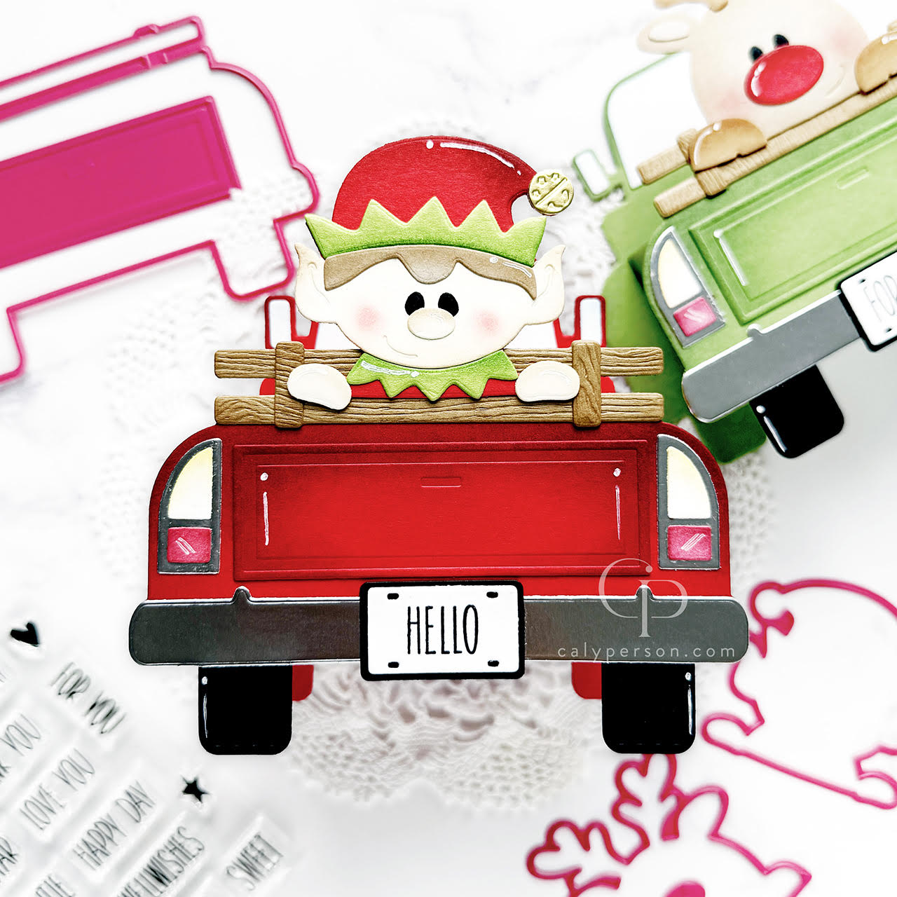 Pink and Main Truck Pop Up Card Dies pnm793 hello | color-code:ALT01