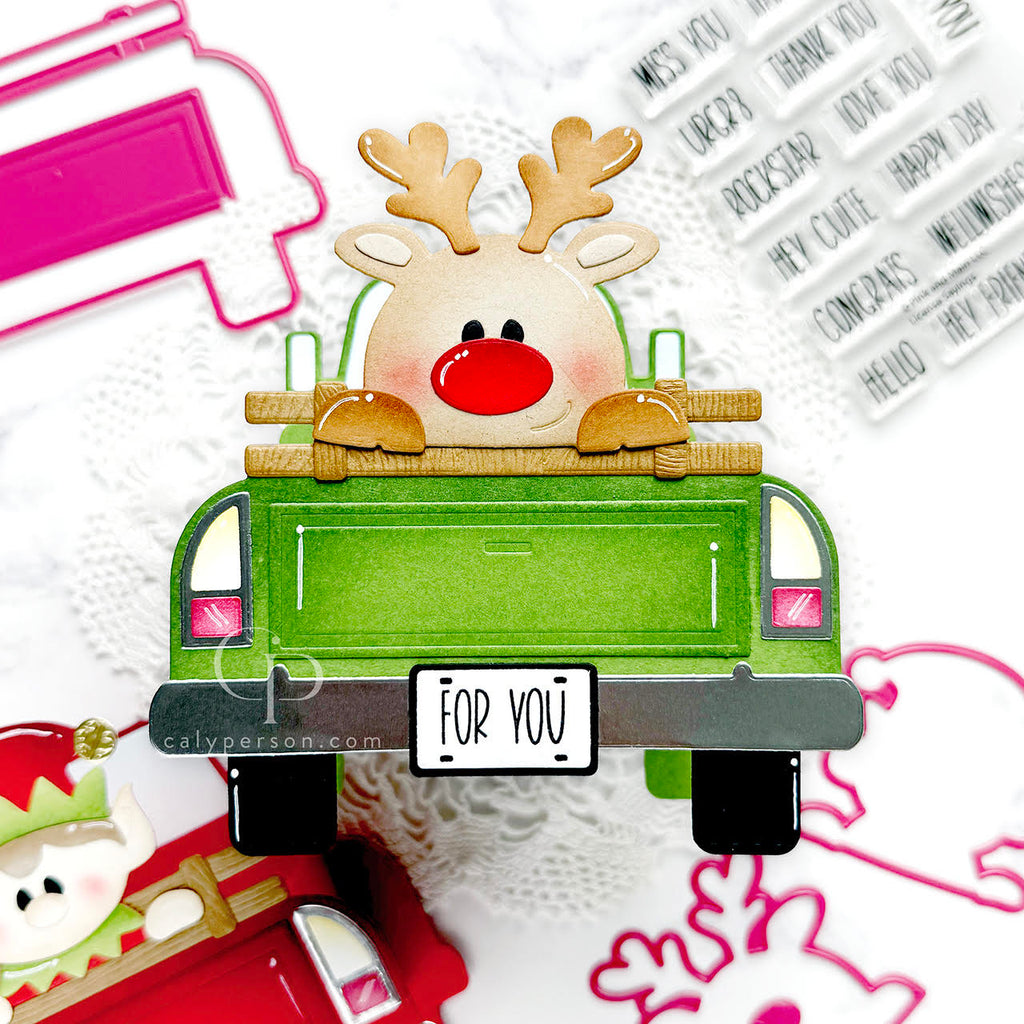 Pink and Main Truck Pop Up Card Dies pnm793 reindeer