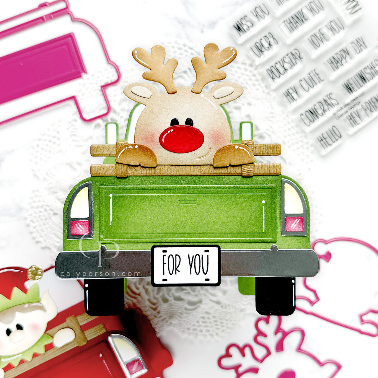 Pink and Main Truck Pop Up Card Dies pnm793 reindeer