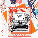 Pink and Main Typed Greetings Clear Stamp and Die Set orange bow