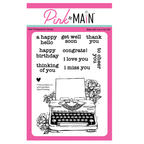 Pink and Main Typed Greetings Clear Stamps pm0871