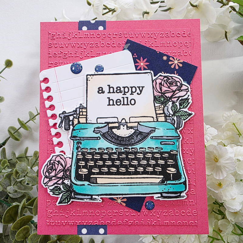 Pink and Main Typed Greetings Clear Stamps pm0871 a happy hello
