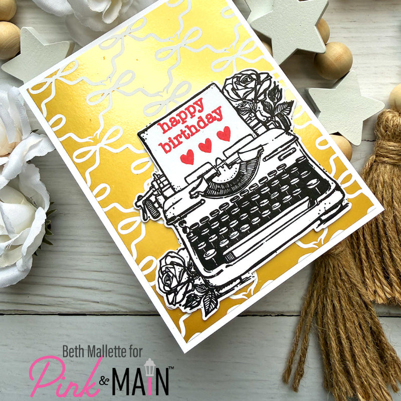Pink and Main Typed Greetings Die pnm860 happy birthday