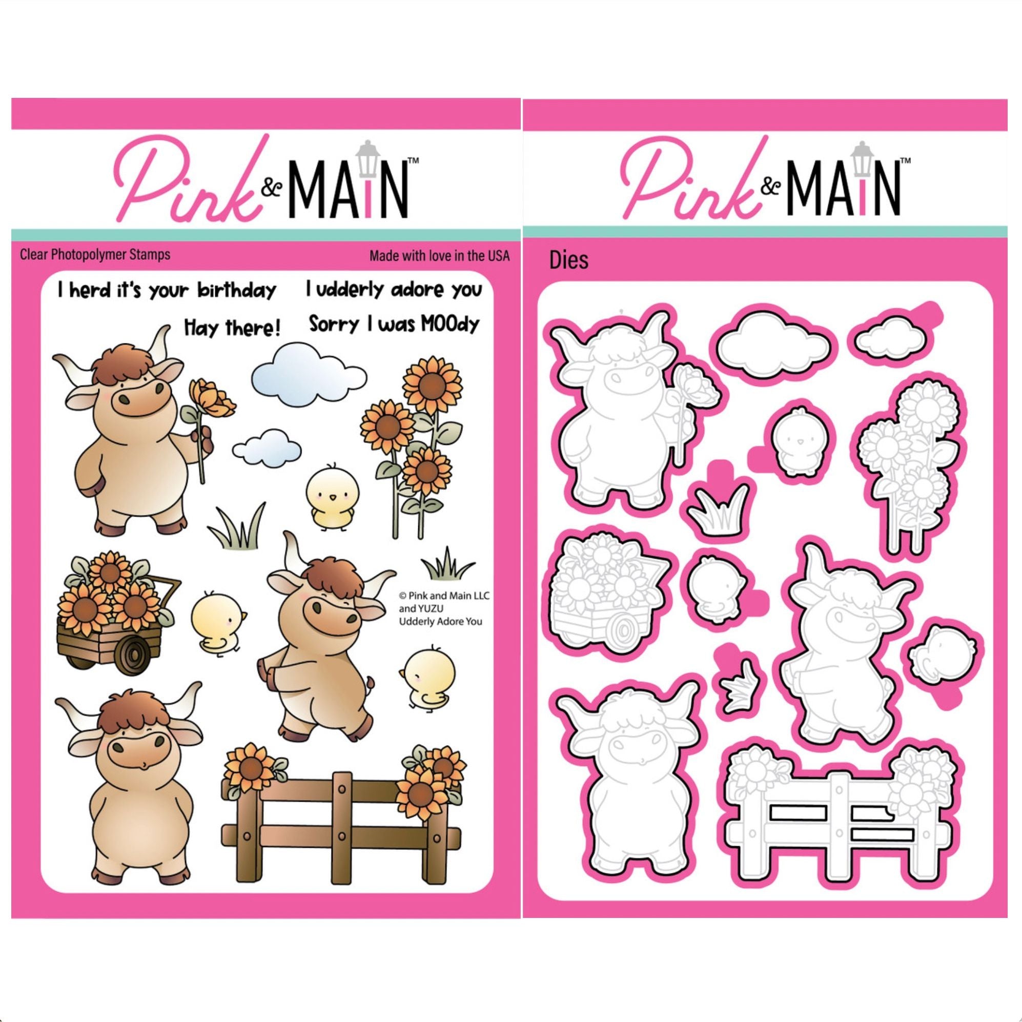 Pink and Main Udderly Adore You Clear Stamp and Die Set
