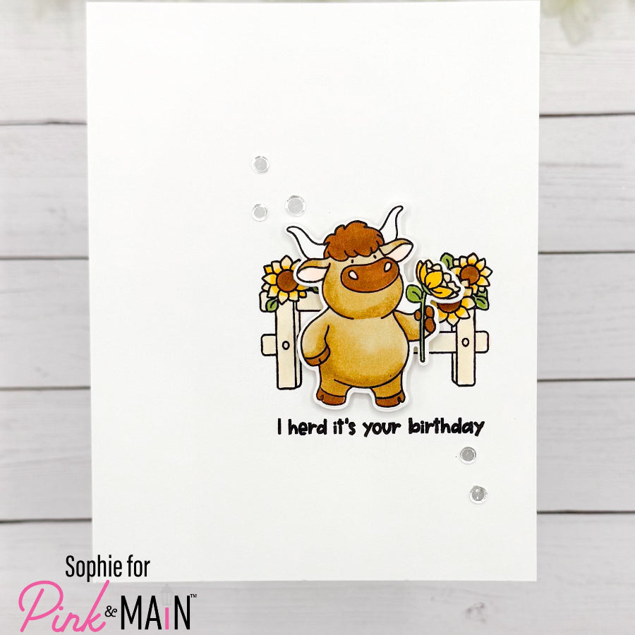 Pink and Main Udderly Adore You Clear Stamp and Die Set cute cow fence card