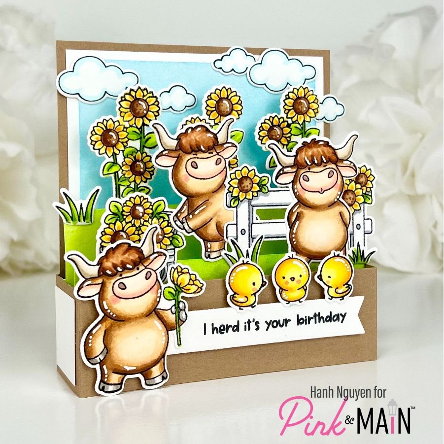 Pink and Main Udderly Adore You Clear Stamps pm0892 heard it's your birthday pop up card