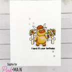 Pink and Main Udderly Adore You Clear Stamps pm0892 heard it's your birthday sunflowers card