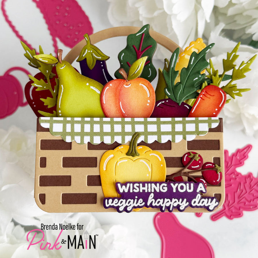 Pink and Main Veggie Basket Add-On and Easter Basket Pop Up Card Die Set wishing you a happy day card