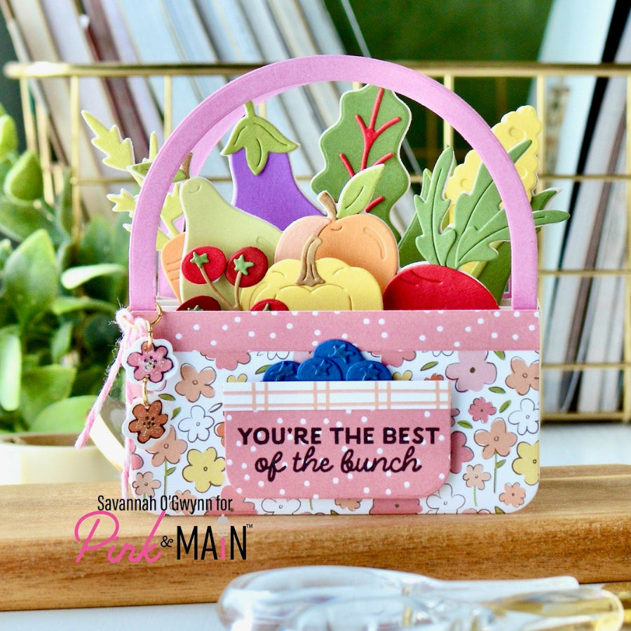Pink and Main Veggie Basket Add-On and Easter Basket Pop Up Card Die Set you're the best pink card