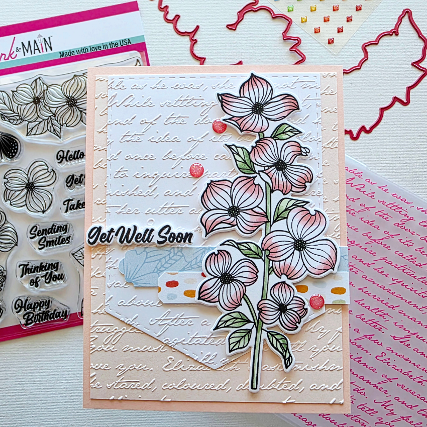 Pink and Main Vintage Script 6x6 Embossing Folder pmt113 get well soon