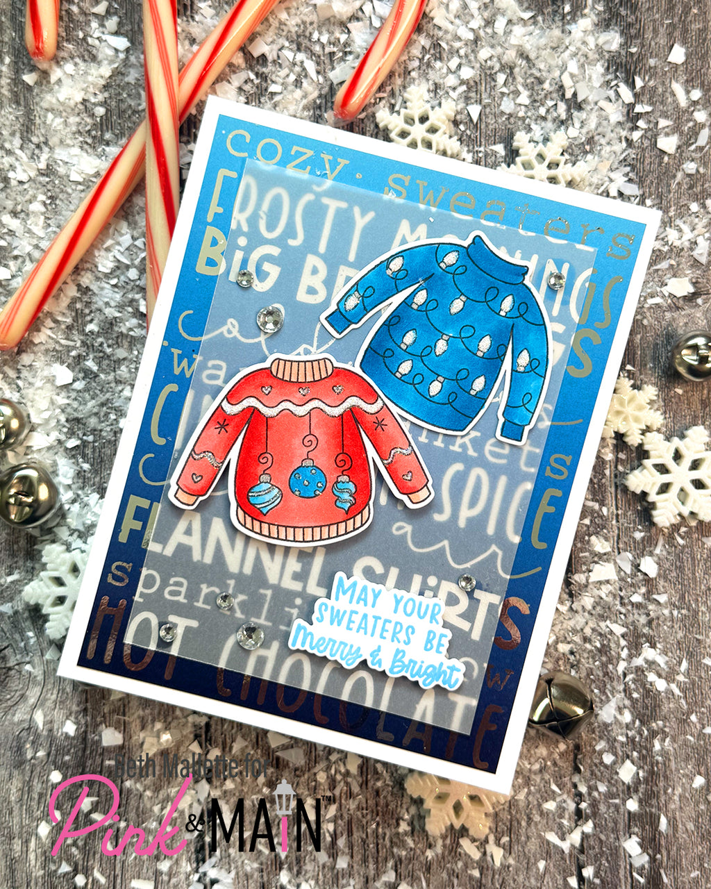 Pink and Main Warm and Fuzzy STAMPtember Exclusive Stamps 3503ssc Beth Mallette Holiday Sweaters Card