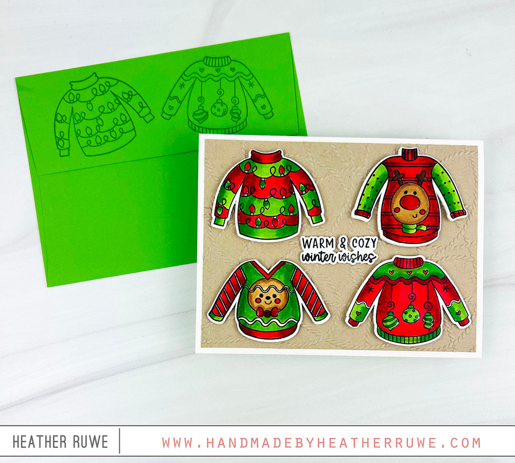 Pink and Main Warm and Fuzzy STAMPtember Exclusive Stamps 3503ssc Heather Ruwe Holiday Sweaters Card