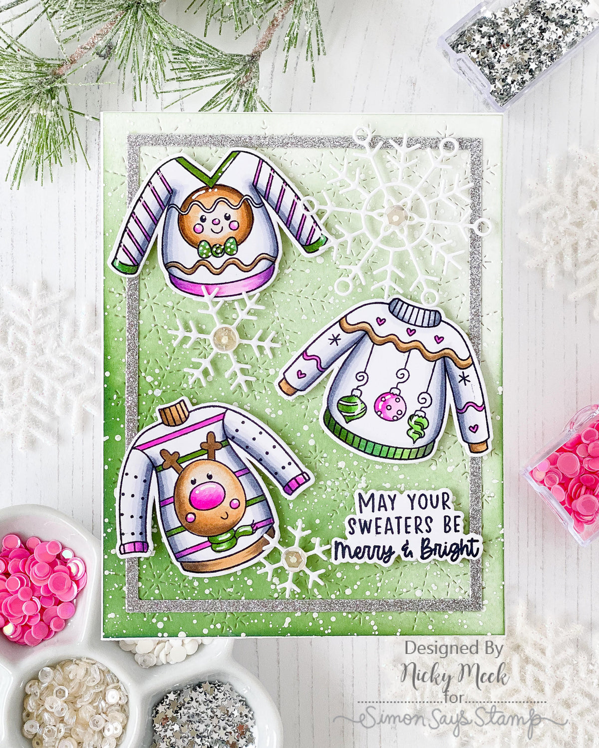 Pink and Main Warm and Fuzzy STAMPtember Exclusive Stamps 3503ssc Nicky Meek Holiday Sweaters Card