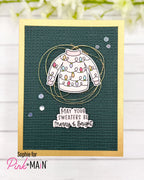 Pink and Main Warm and Fuzzy STAMPtember Exclusive Stamps 3503ssc Sophie Farah Holiday Sweater Card