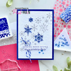 Pink and Main Winter Flurries 6x6 Embossing Folder pmt121 blue snowflakes warm wishes card