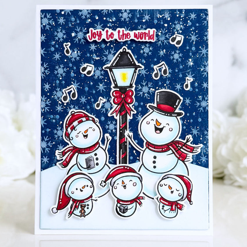 Pink and Main Winter Flurries 6x6 Embossing Folder pmt121 joy to the world card