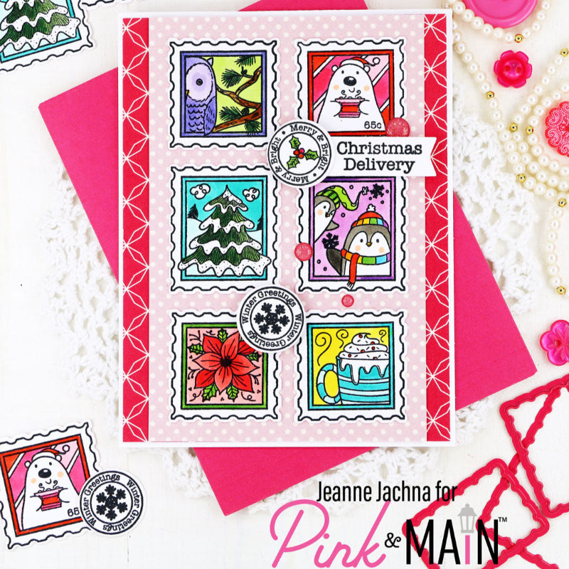 Pink and Main Winter Postage Stamps pm0820 penguins