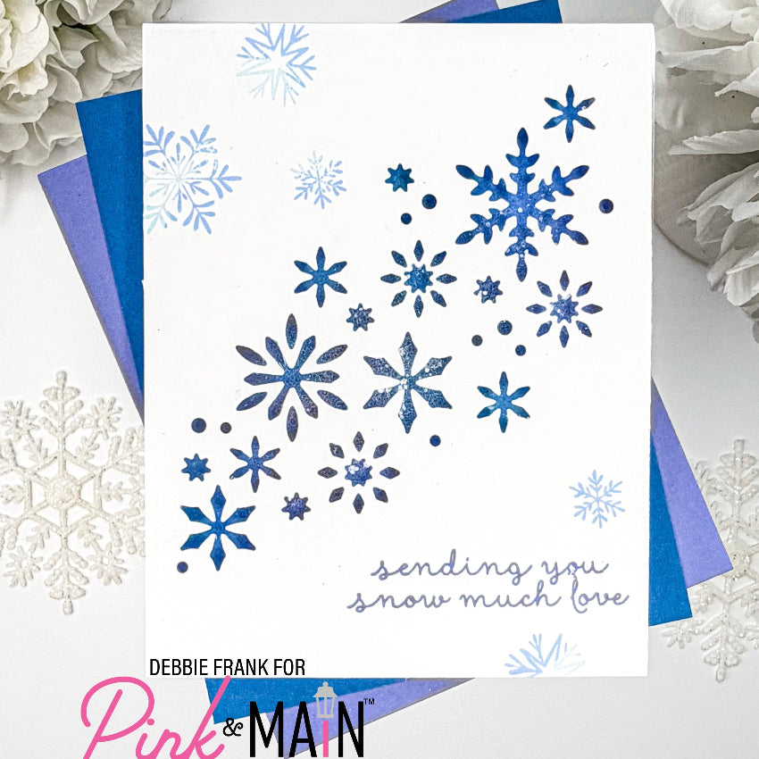 Pink and Main Worth Melting For Clear Stamp and Die Set blue snowflakes card