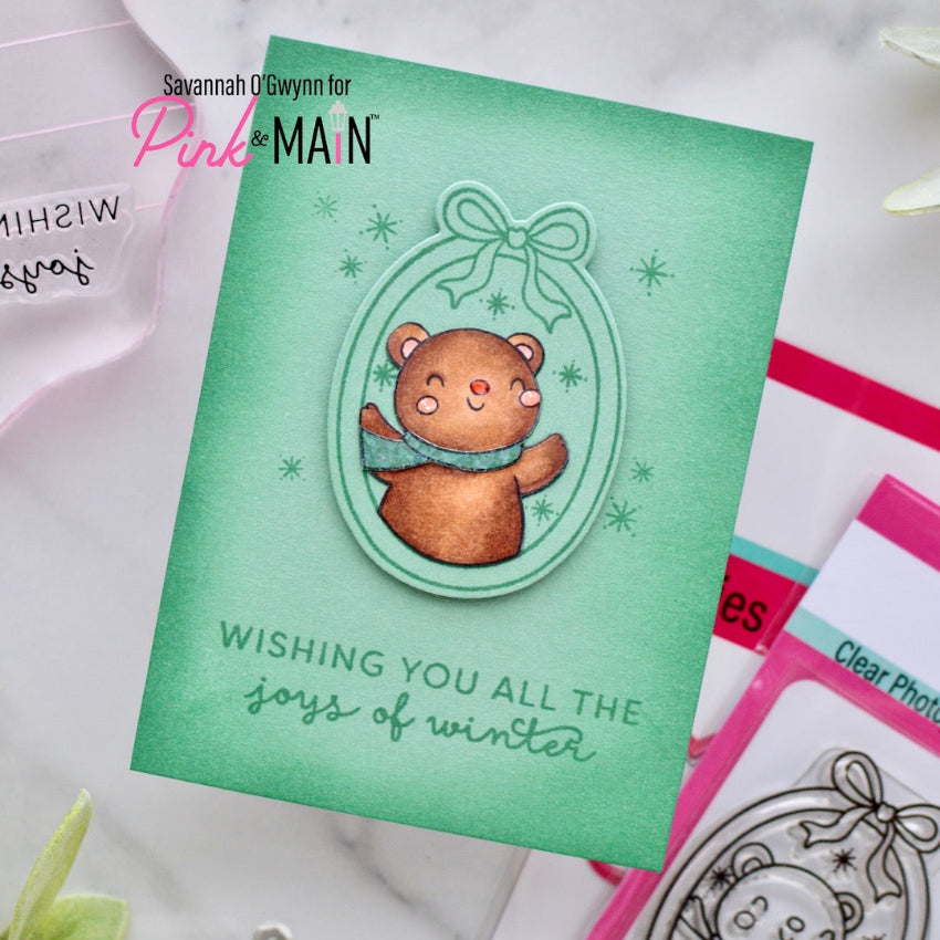 Pink and Main Worth Melting For Clear Stamps pm0921 green background bear card