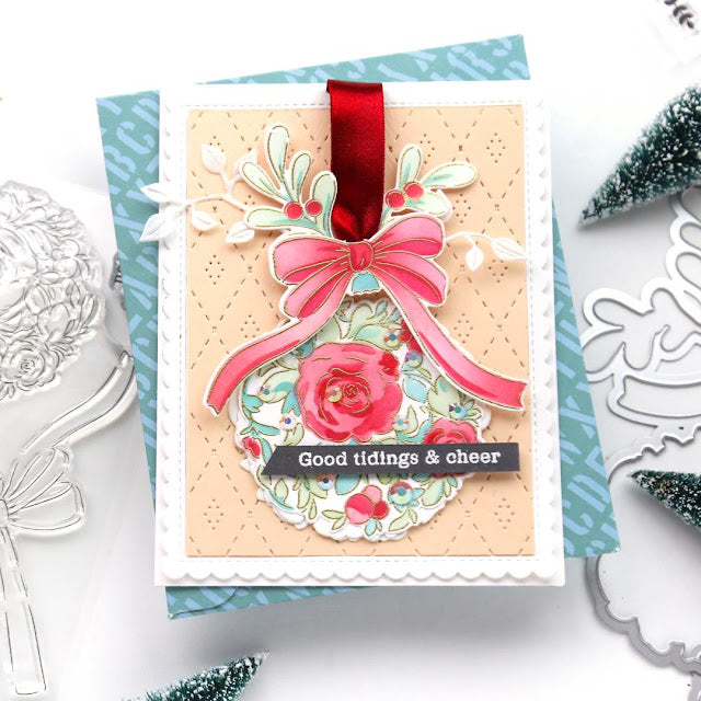 PinkFresh Studio Floral Bauble Clear Stamp Set Good Tidings Card | color-code:ALT02