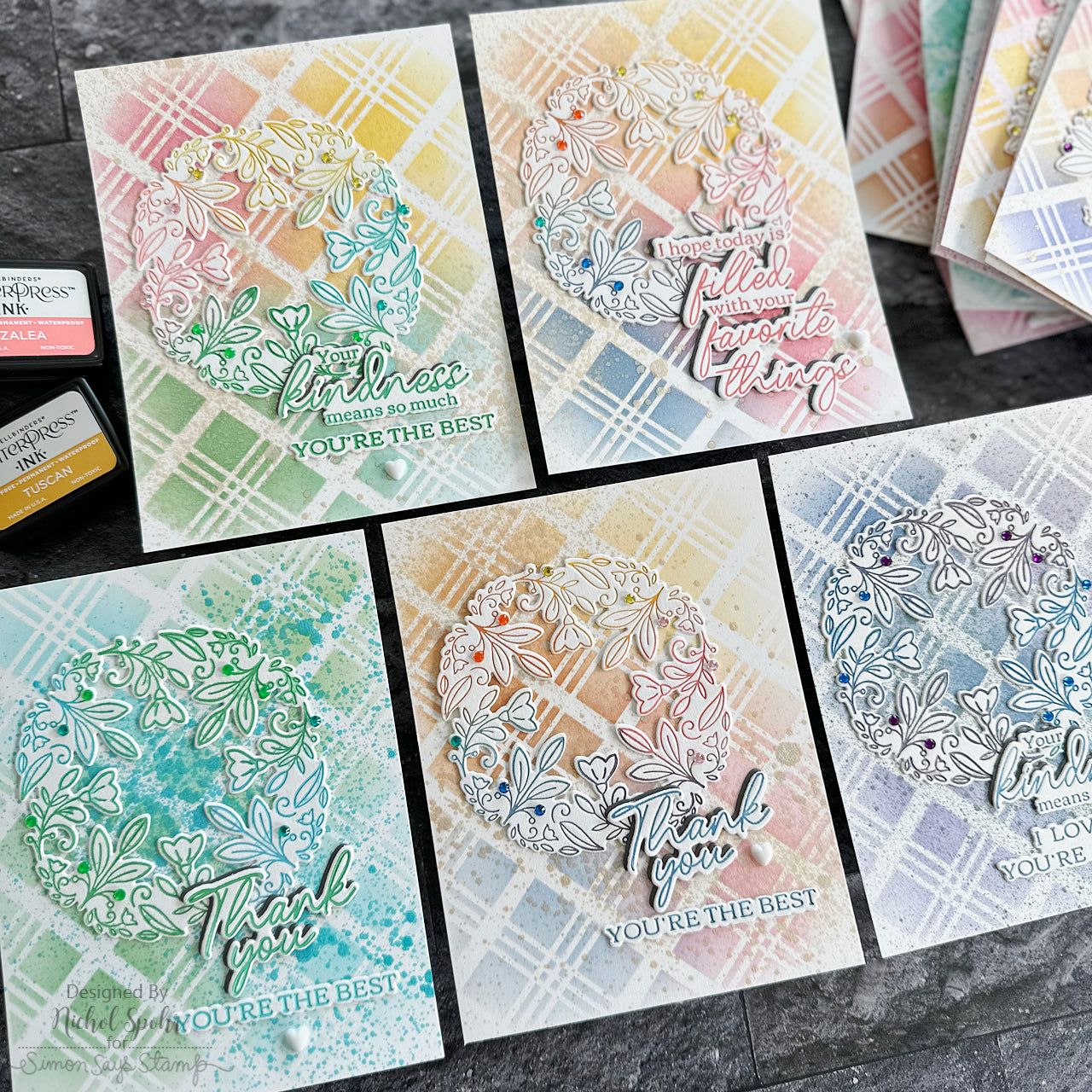 Pinkfresh Studio Floral Round Frame Die 217423 Colorful Plaid Cards | color-code:ALT03