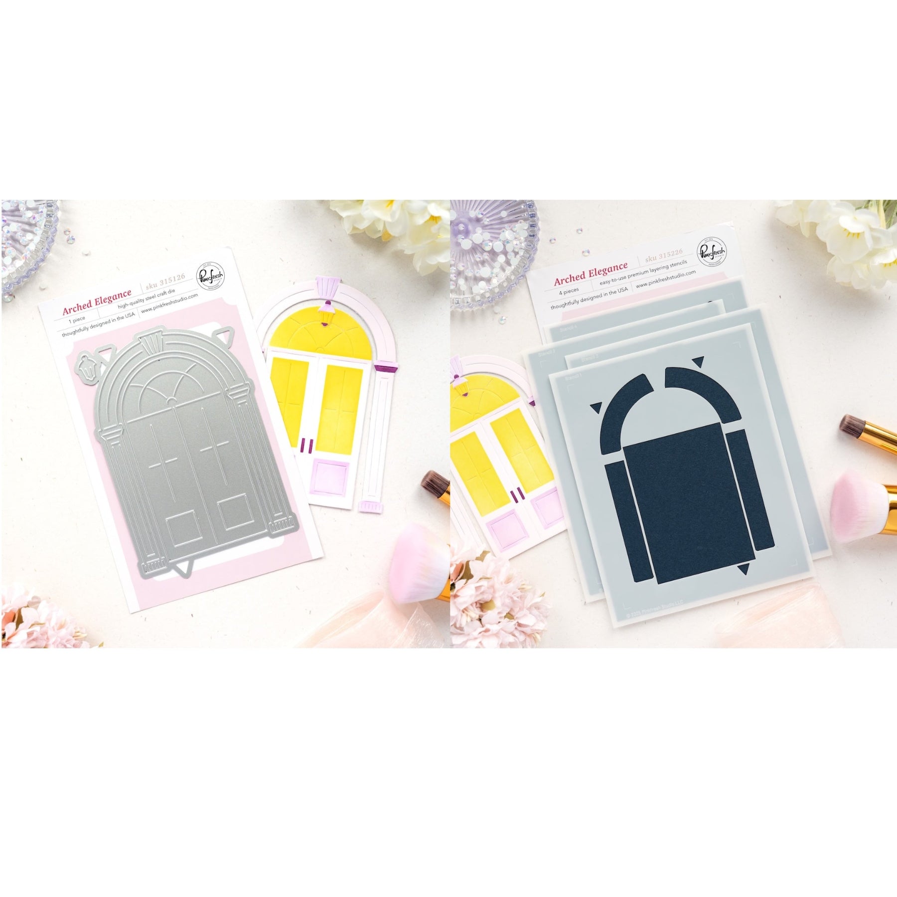 Pinkfresh Studio Arched Elegance Die And Stencils Bundle